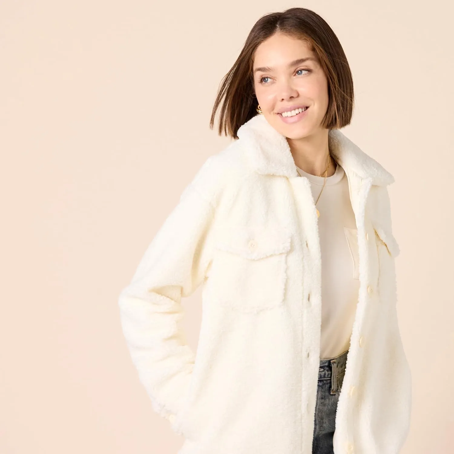 Amazon Essentials Women's Oversized Teddy Sherpa Shirt Jacket (Previously Goodthreads)