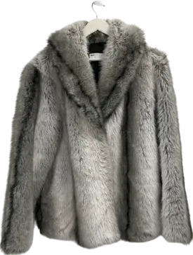 ASOS Grey Tall Tipped Vintage Faux Fur Coat UK M