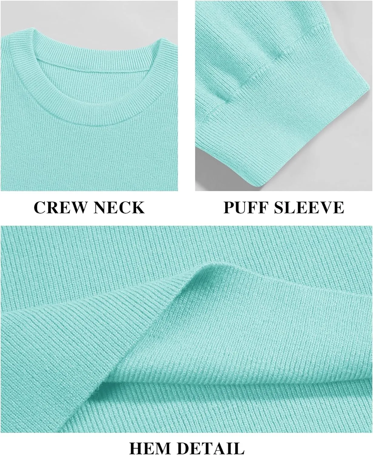 Bodosalia Womens Puff Short Sleeve Sweater Casual Summer Crew Neck Pullover Tops Ribbed Knit Sweater Blouse