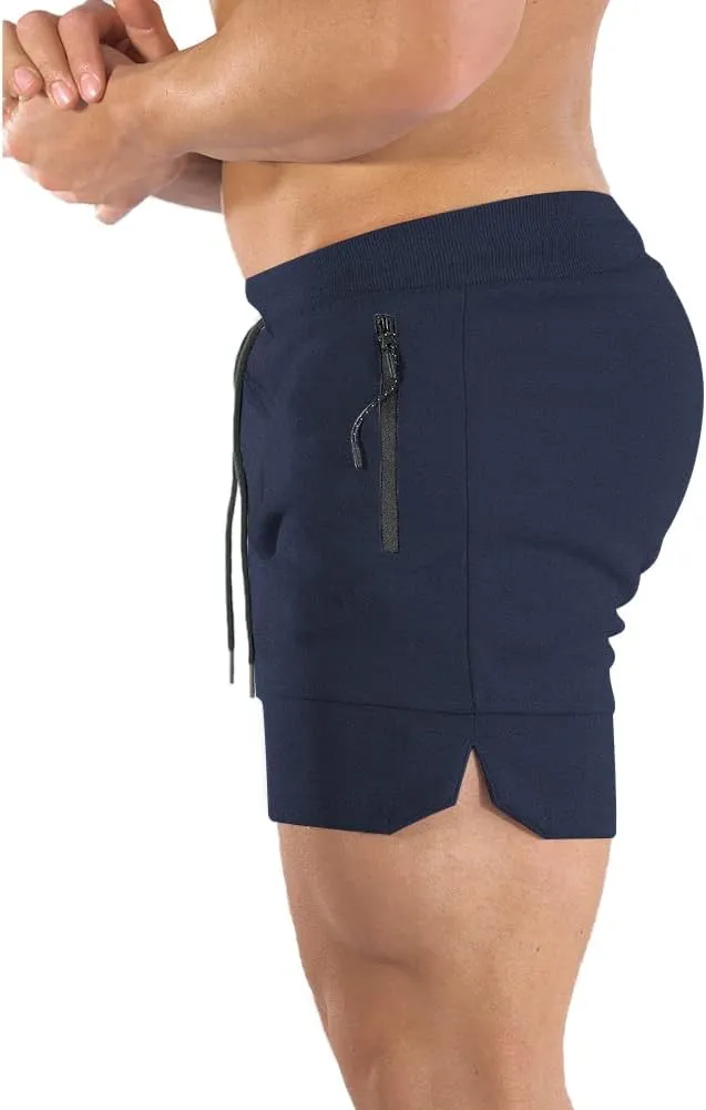 BUXKR Mens Workout Shorts 5 Inch Quick Dry Gym Shorts for Men Athletic Running Shorts with Zipper Pockets