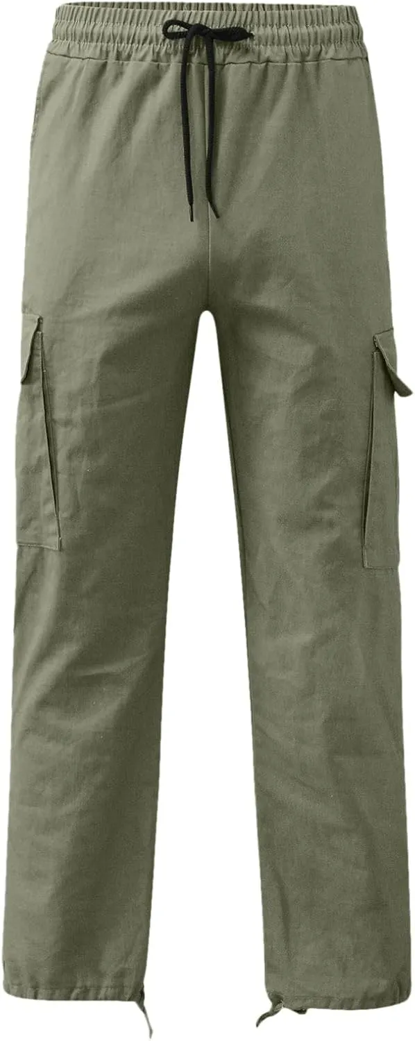 Cargo Pants for Men Relaxed Fit Casual Cargo Joggers Men Sweatpants Drawstring Elastic Waist Hiking Pants with Pockets