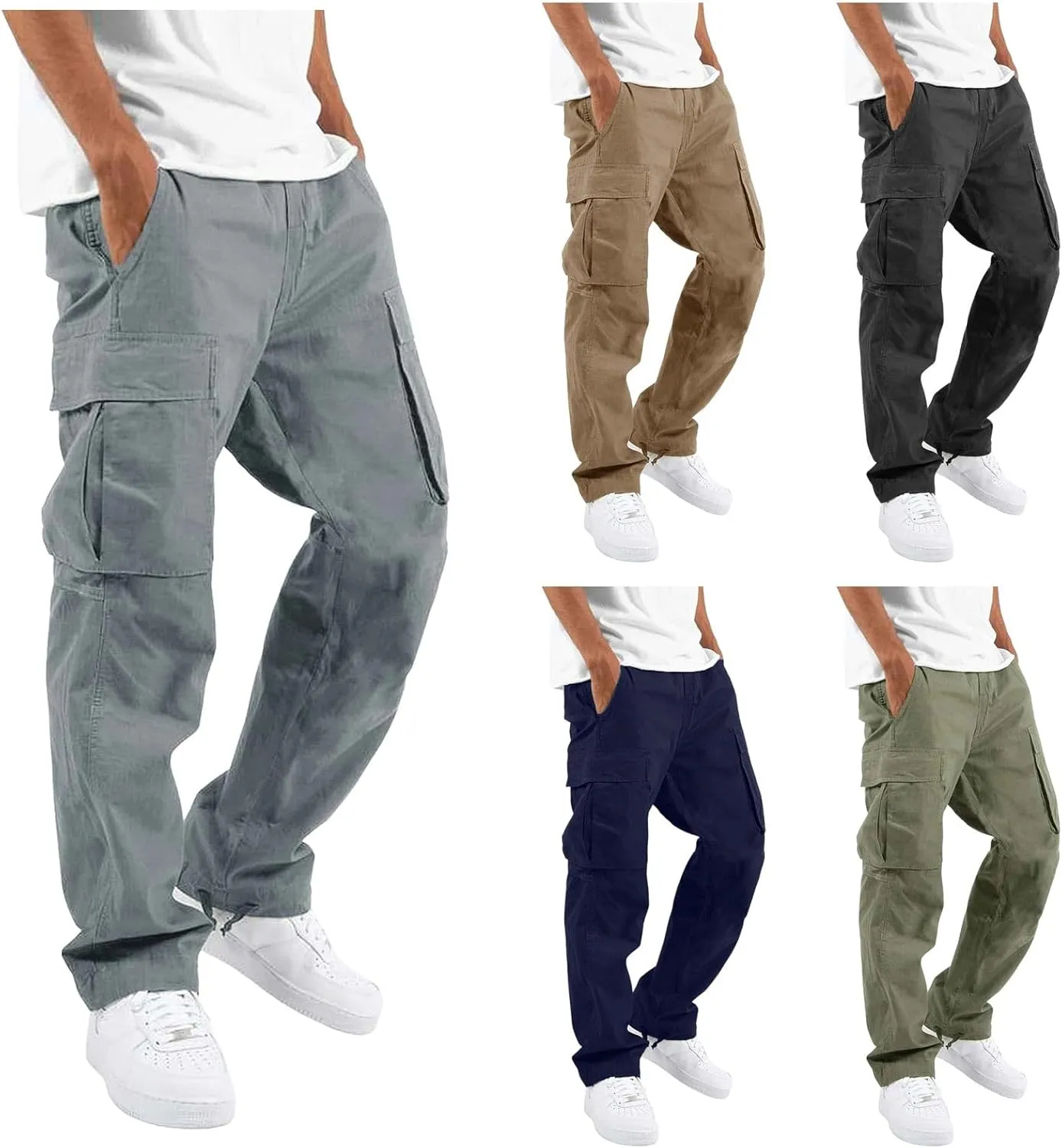 Cargo Pants for Men Relaxed Fit Casual Cargo Joggers Men Sweatpants Drawstring Elastic Waist Hiking Pants with Pockets