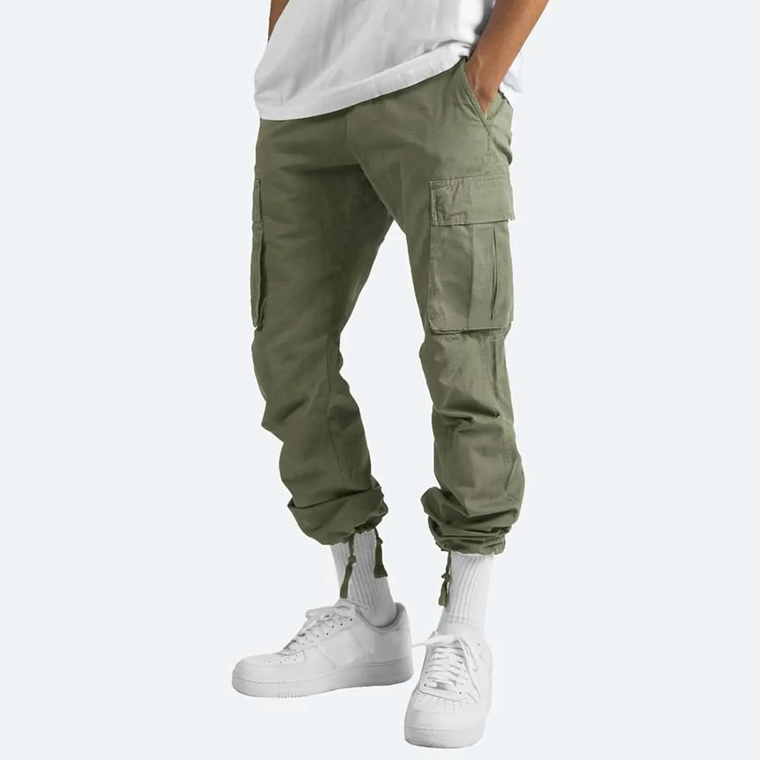 Cargo Pants for Men Relaxed Fit Casual Cargo Joggers Men Sweatpants Drawstring Elastic Waist Hiking Pants with Pockets