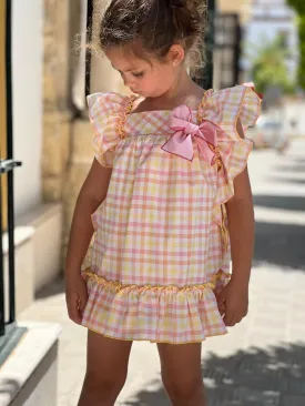 CLEARANCE SALE - La Peppa  - Lemon, Orange & Pink Check Summer Dress 2yr