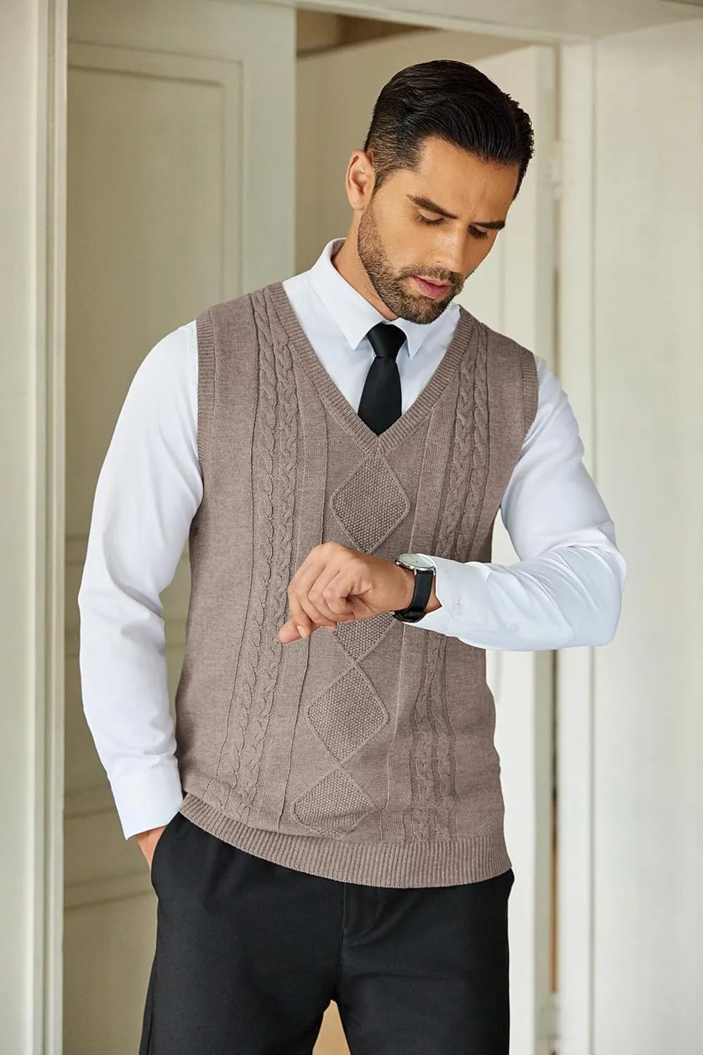 COOFANDY Men's Sweater Vest Sleeveless V Neck Knitted Slim Fit Casual Lightweight Pullover Sweater
