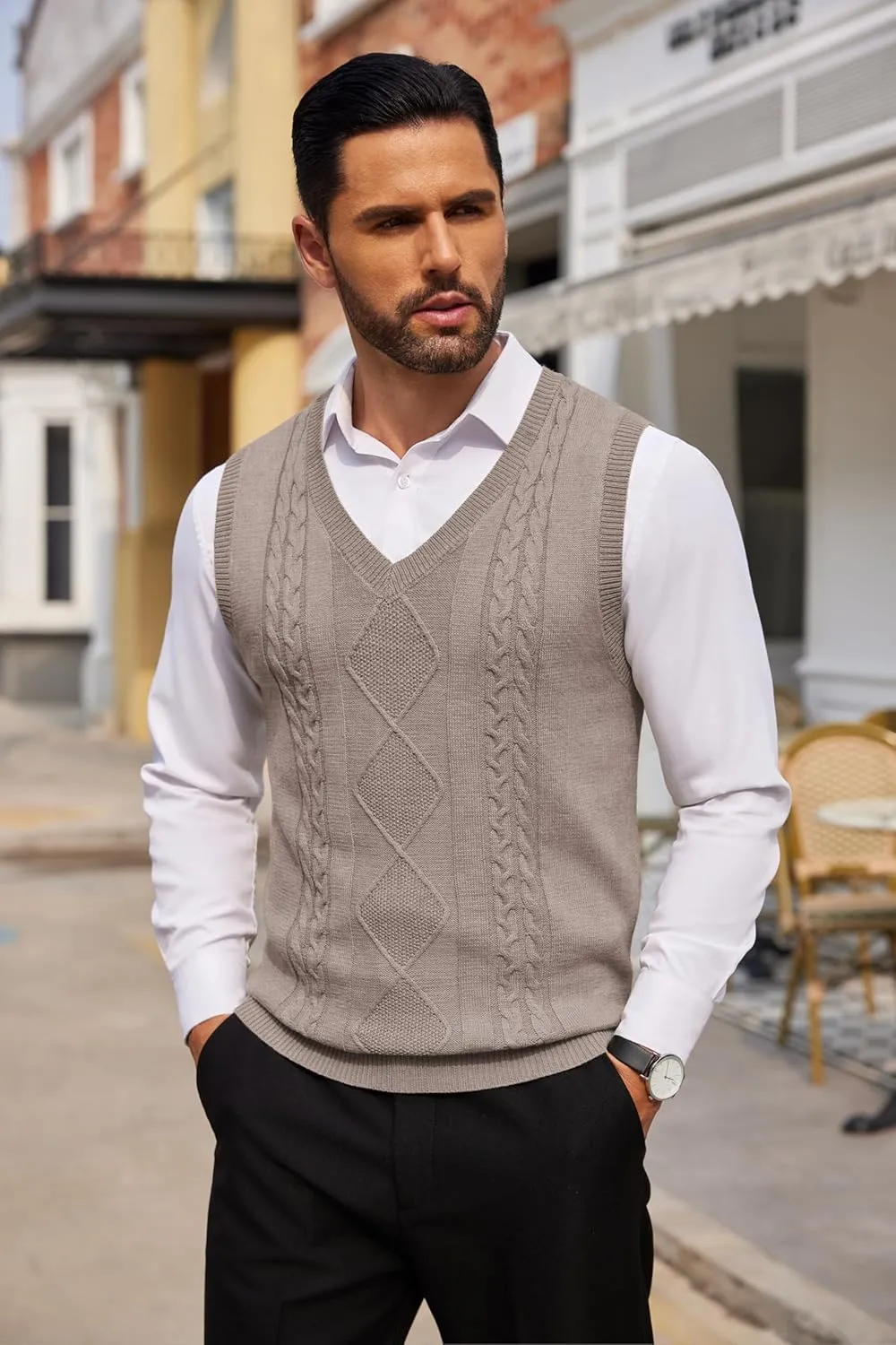 COOFANDY Men's Sweater Vest Sleeveless V Neck Knitted Slim Fit Casual Lightweight Pullover Sweater