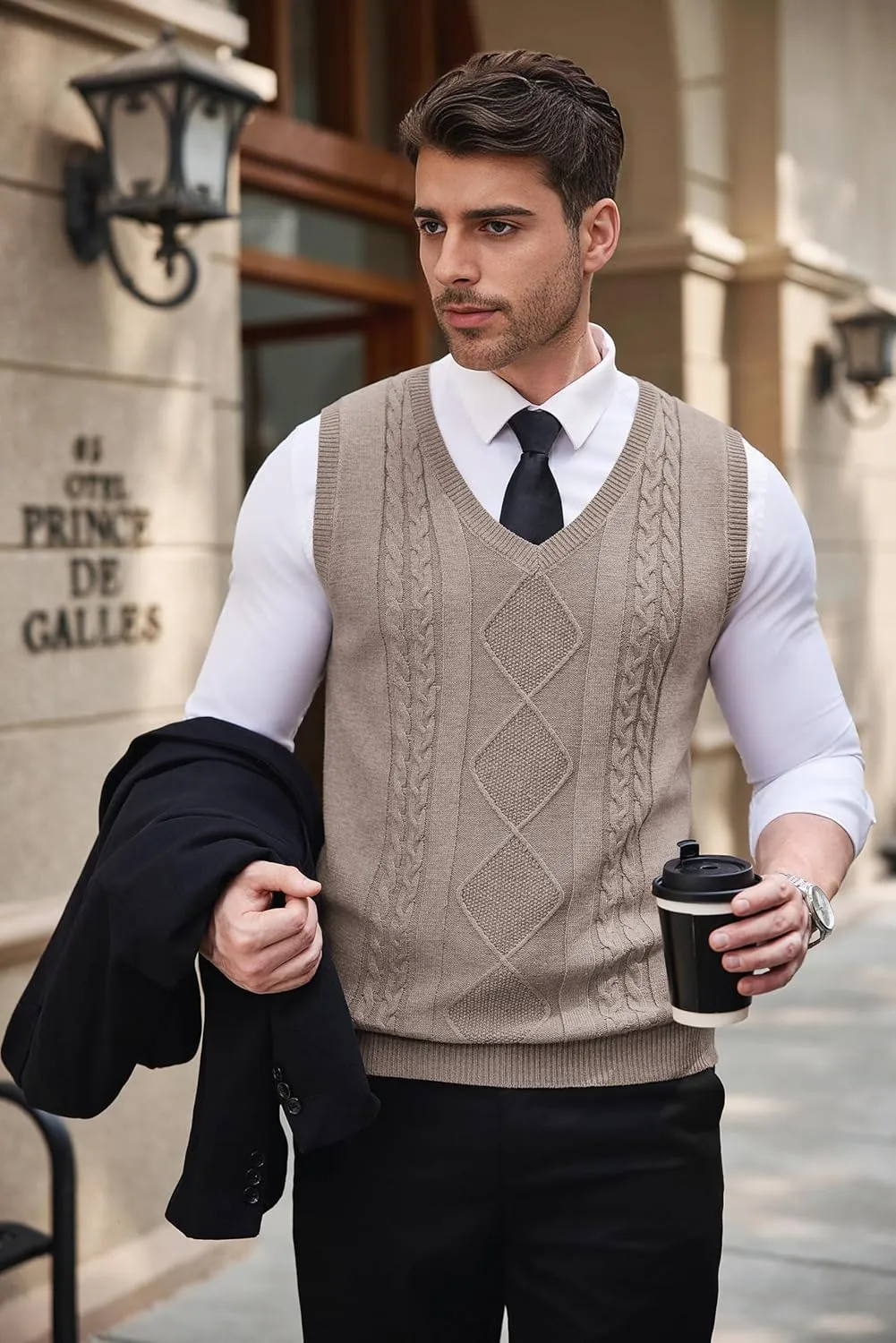 COOFANDY Men's Sweater Vest Sleeveless V Neck Knitted Slim Fit Casual Lightweight Pullover Sweater