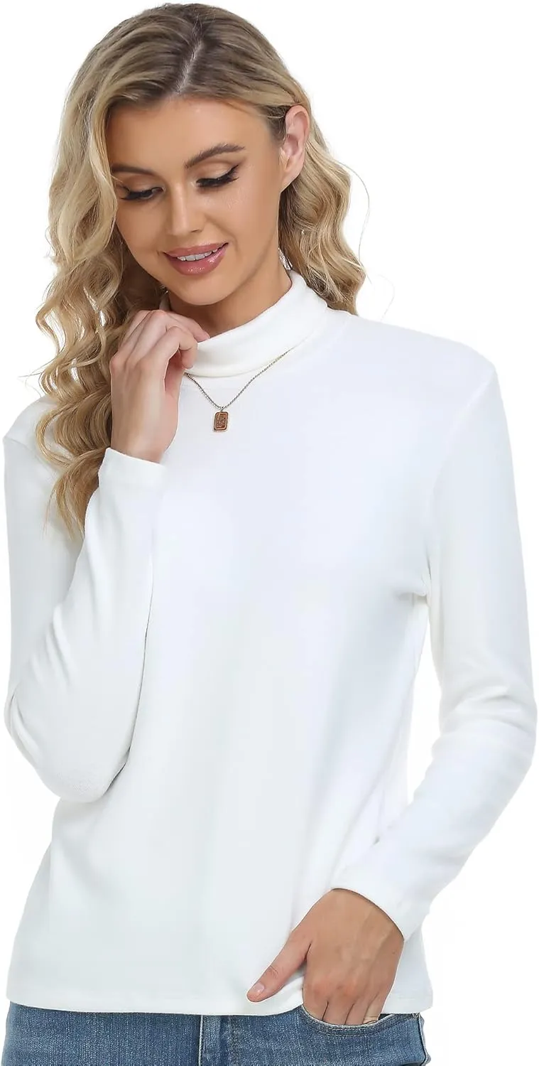 CUNYI Women's Mock Turtleneck Shirt Long Sleeve Thermal Tee Cotton Tops for Women