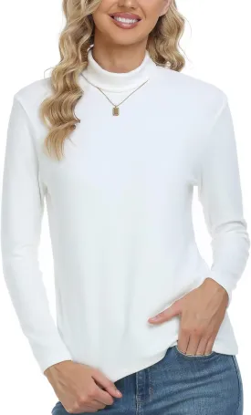 CUNYI Women's Mock Turtleneck Shirt Long Sleeve Thermal Tee Cotton Tops for Women