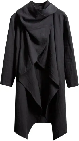 evzosrz Men's Poncho Cape Coats Irregular Hem Trench Coat Cotton Linen Lightweight Open Front Cardigans Winter Long Outwears
