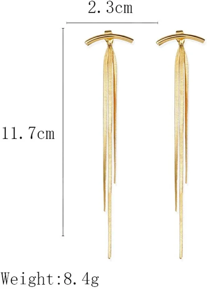 FUTIMELY Gold Long Dangle Drop Earrings for Woman,Punk Sleek Metal Chain Tassel Earrings 70s/80s Disco Outfits Accessories Jewelry