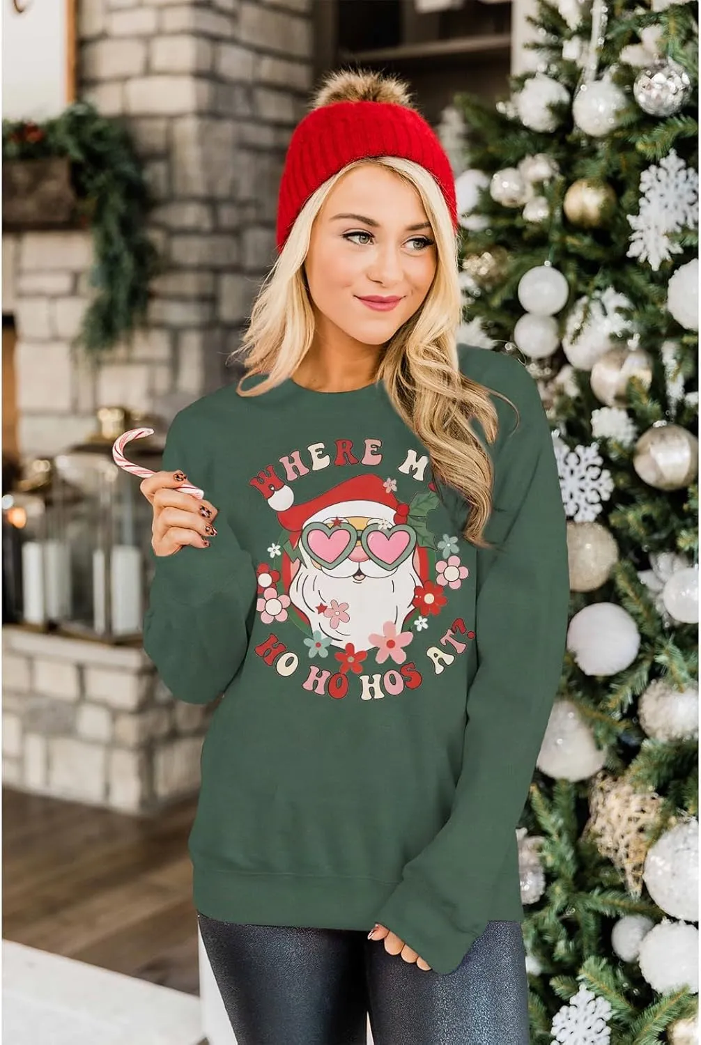 KEKEMI Women Christmas Sweatshirt Crewneck Gingerbread Shirt Long Sleeve Xmas Tree Coffee Pullover Oversized Holiday Tops