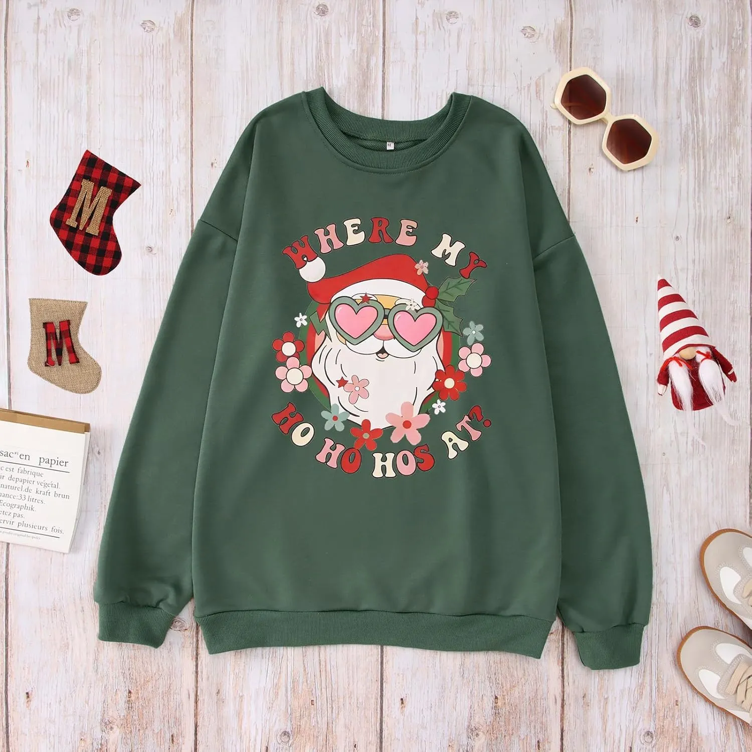 KEKEMI Women Christmas Sweatshirt Crewneck Gingerbread Shirt Long Sleeve Xmas Tree Coffee Pullover Oversized Holiday Tops