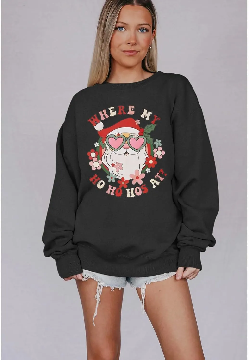 KEKEMI Women Christmas Sweatshirt Crewneck Gingerbread Shirt Long Sleeve Xmas Tree Coffee Pullover Oversized Holiday Tops