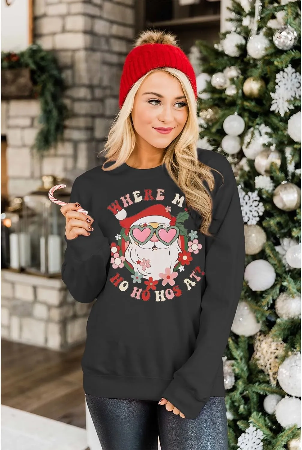 KEKEMI Women Christmas Sweatshirt Crewneck Gingerbread Shirt Long Sleeve Xmas Tree Coffee Pullover Oversized Holiday Tops