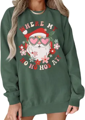 KEKEMI Women Christmas Sweatshirt Crewneck Gingerbread Shirt Long Sleeve Xmas Tree Coffee Pullover Oversized Holiday Tops