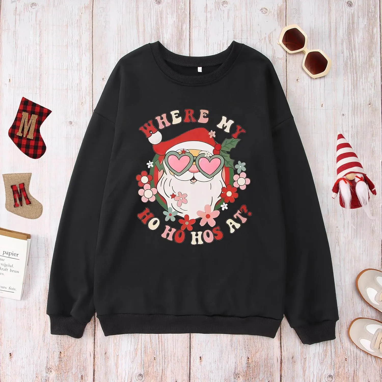 KEKEMI Women Christmas Sweatshirt Crewneck Gingerbread Shirt Long Sleeve Xmas Tree Coffee Pullover Oversized Holiday Tops