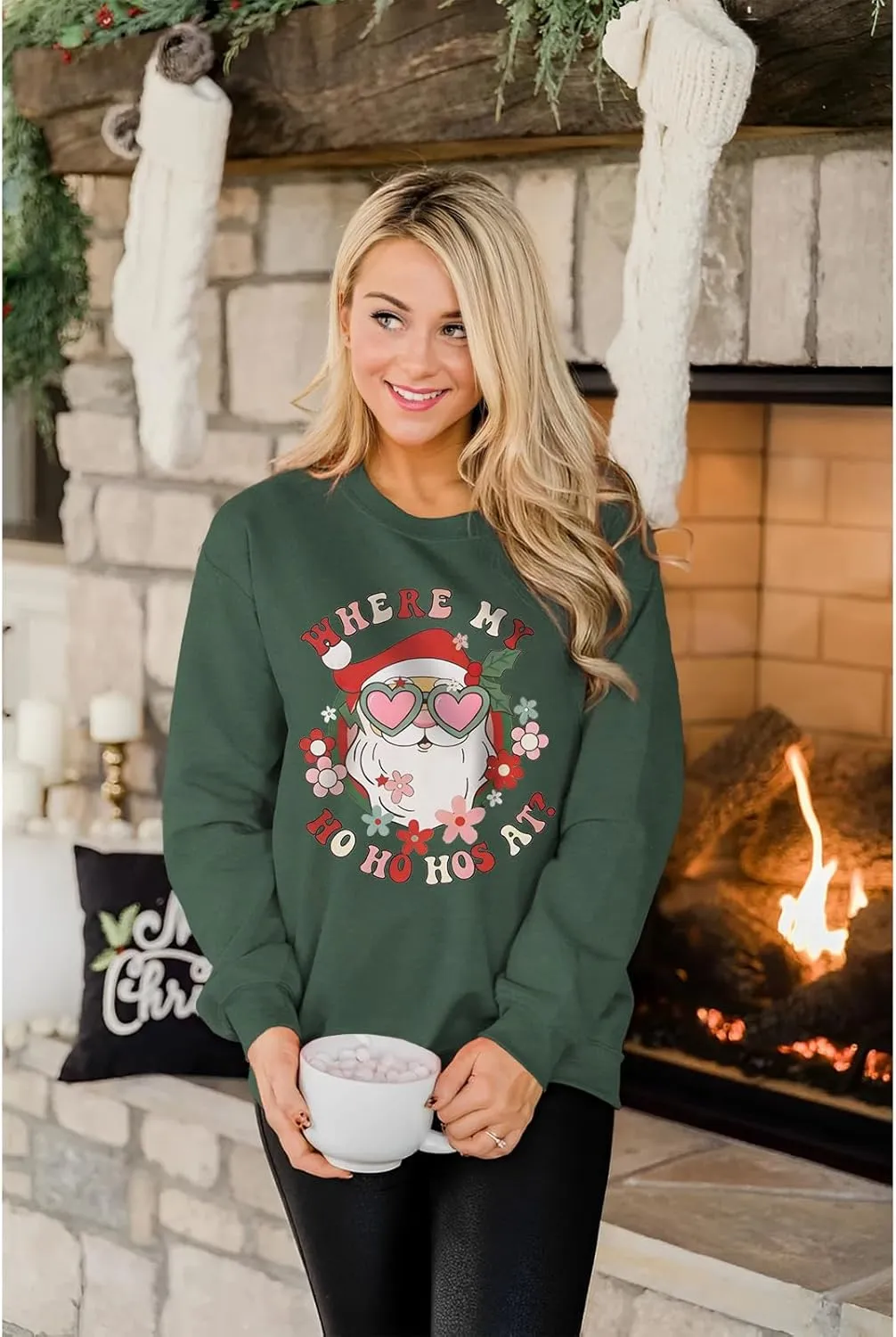 KEKEMI Women Christmas Sweatshirt Crewneck Gingerbread Shirt Long Sleeve Xmas Tree Coffee Pullover Oversized Holiday Tops