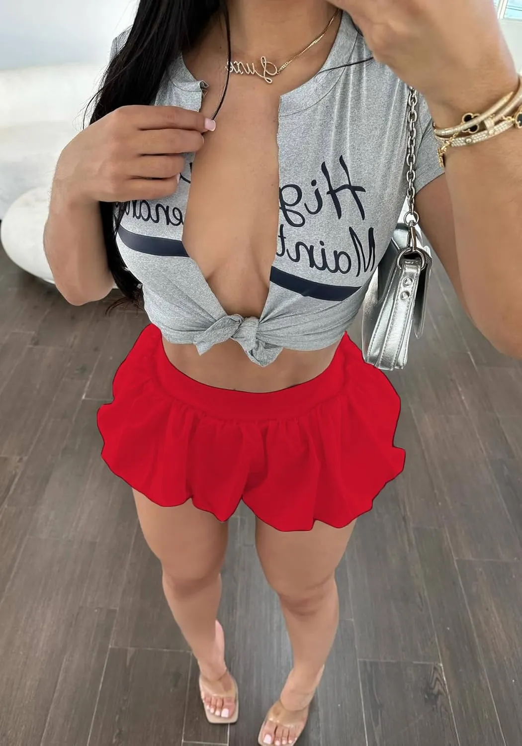 LETSVDO Women's Bubble Mini Skirt Y2k Puffy Pleated Ruffle Elastic Waist A Line Flare Balloon Cute Summer Short Skirts