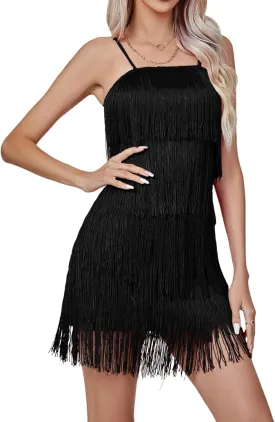 LYANER Women's Sexy Two Piece Outfit Fringe Sleeveless Cami and Short Skirt Sets