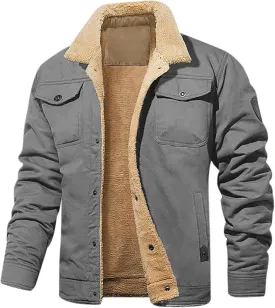 Men's Cotton Army Jacket Winter Sherpa Fleece Lined Cargo Jacket Coat Parka Winter Work Jacket