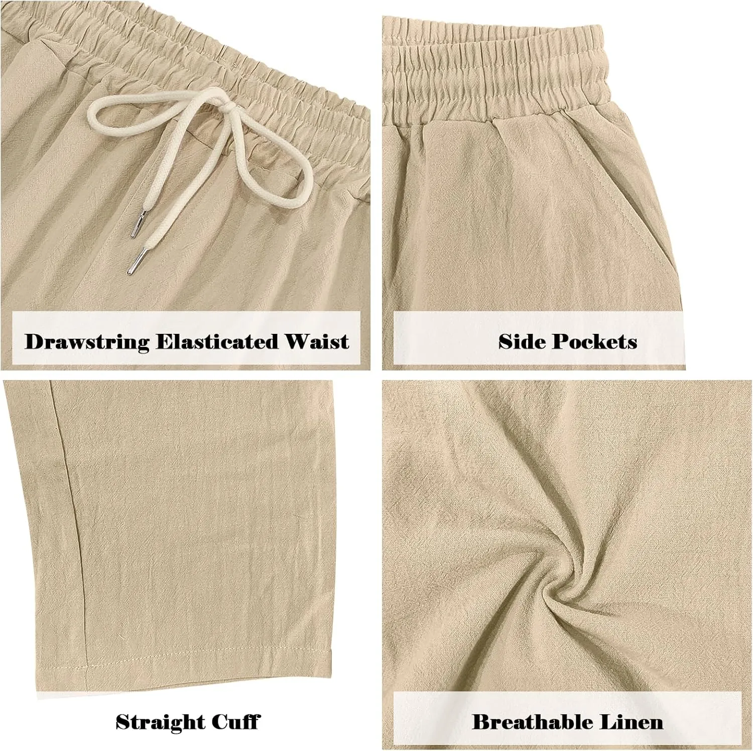 Mens Linen Pants Casual Summer Beach Pants Lightweight Drawstring Yoga Trousers Vacation Cargo Pants with Pockets