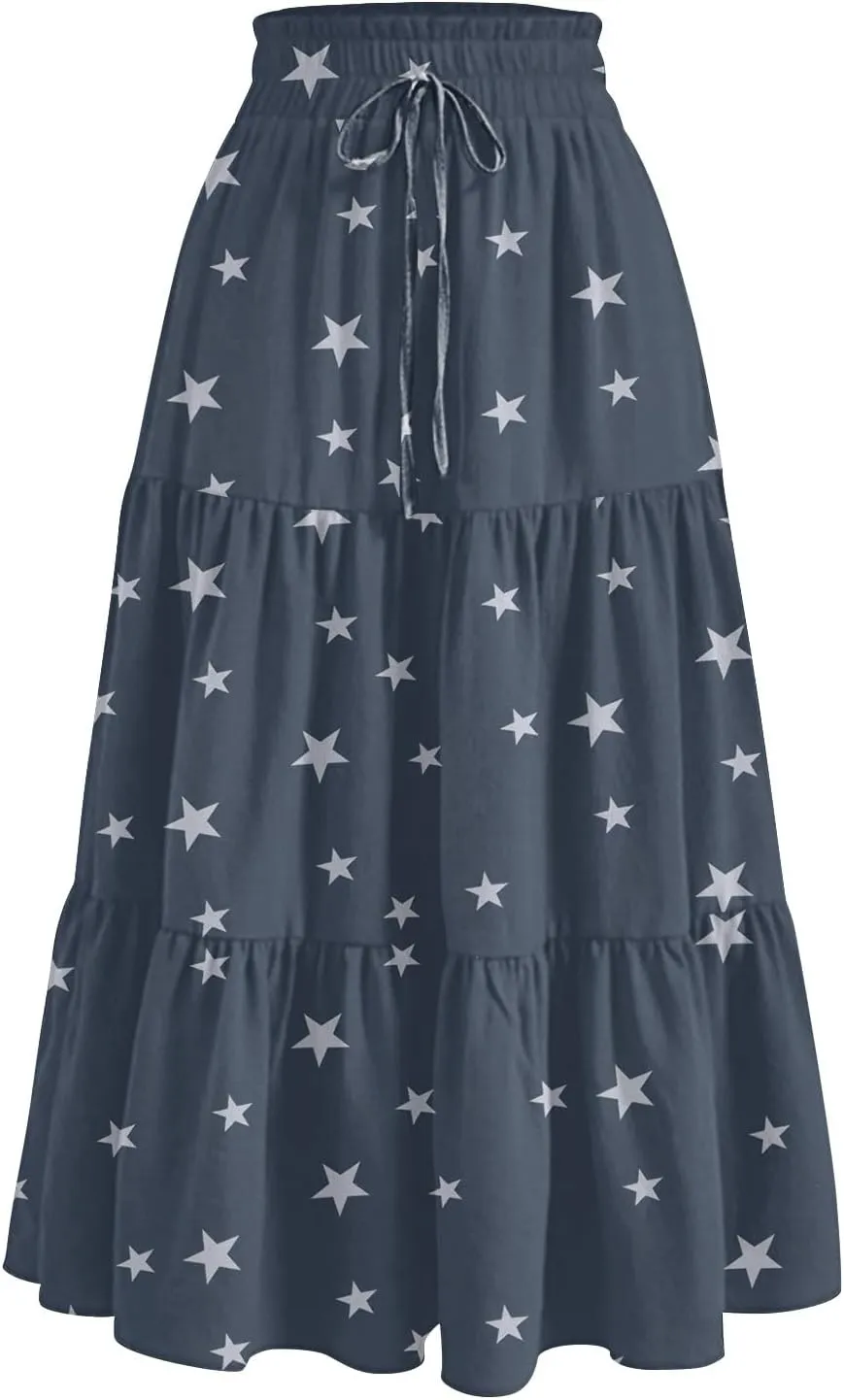 Midi Summer Skirts for Women Drawstring High Waist Knee Length Skirts A Line Floral Print Work Skirt with Pockets