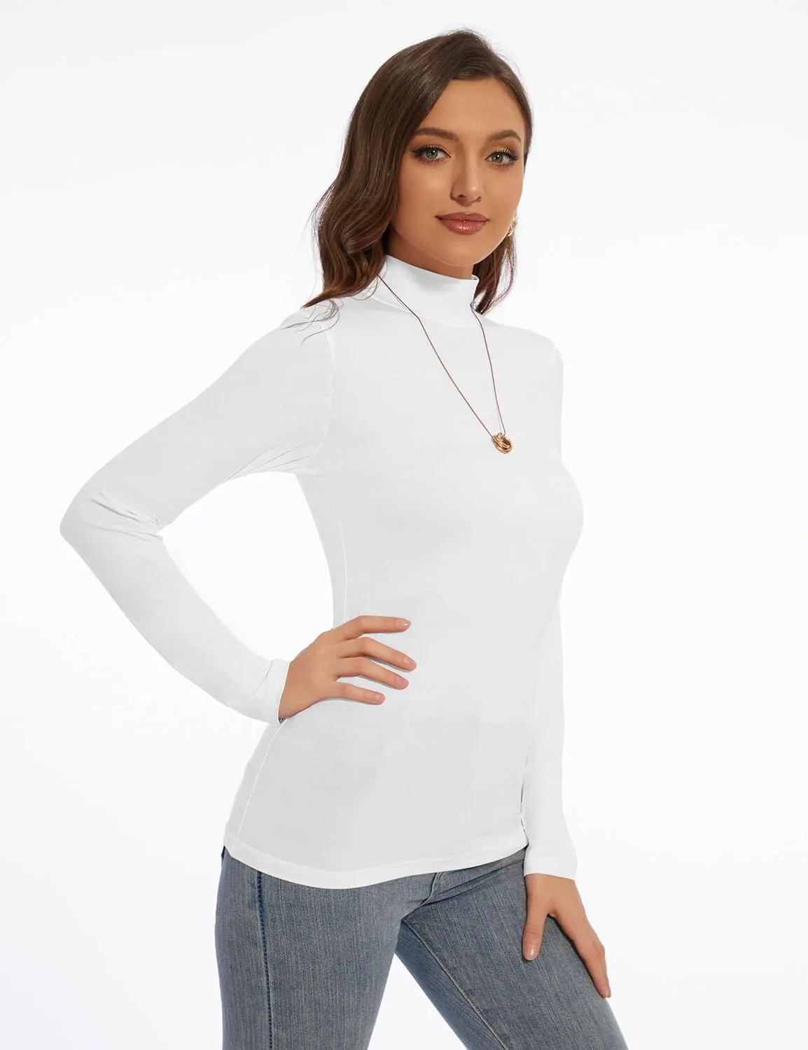 Mock Turtle Neck Long Sleeve Pullover High Neck Undershirt Slim Fit Basic Casual Tee Tops