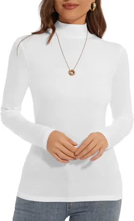 Mock Turtle Neck Long Sleeve Pullover High Neck Undershirt Slim Fit Basic Casual Tee Tops