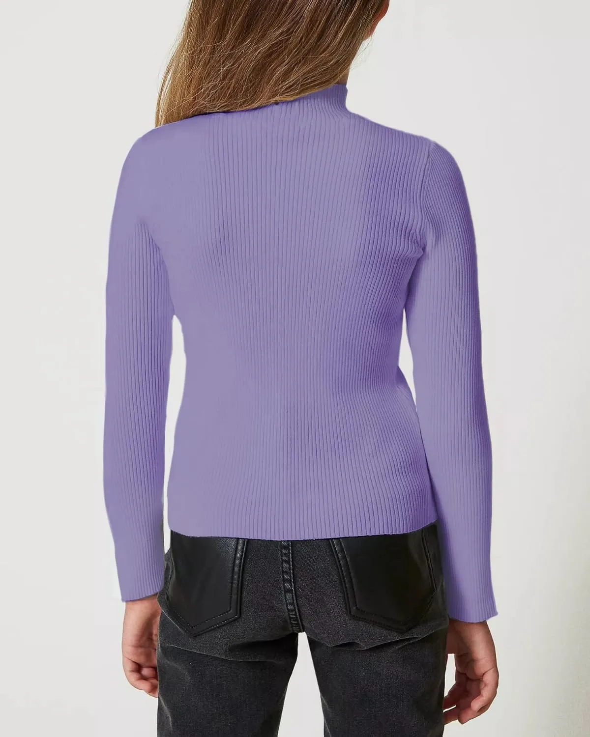 OEBLD Girl's Mock Turtleneck Sweater Ribbed Knit Long Sleeve Pullover Soft Stretch Slim Fitted Top