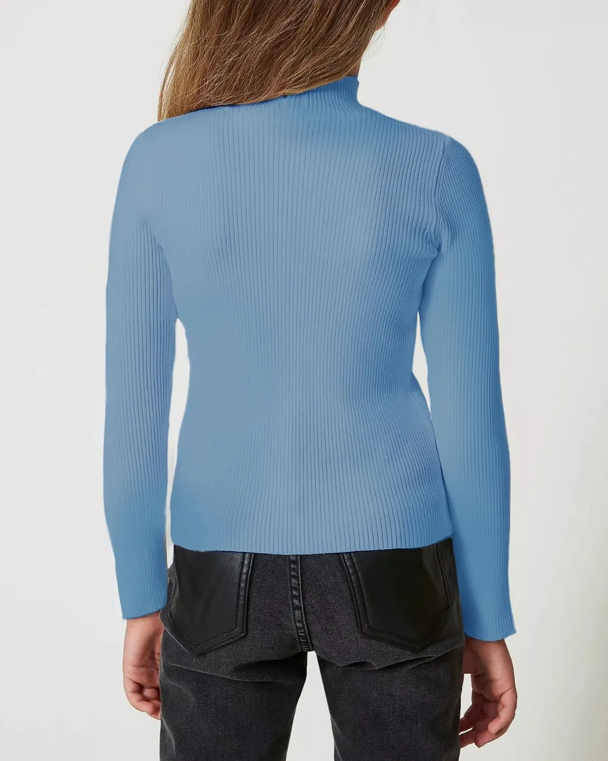 OEBLD Girl's Mock Turtleneck Sweater Ribbed Knit Long Sleeve Pullover Soft Stretch Slim Fitted Top