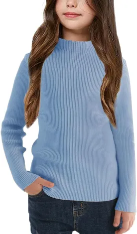 OEBLD Girl's Mock Turtleneck Sweater Ribbed Knit Long Sleeve Pullover Soft Stretch Slim Fitted Top