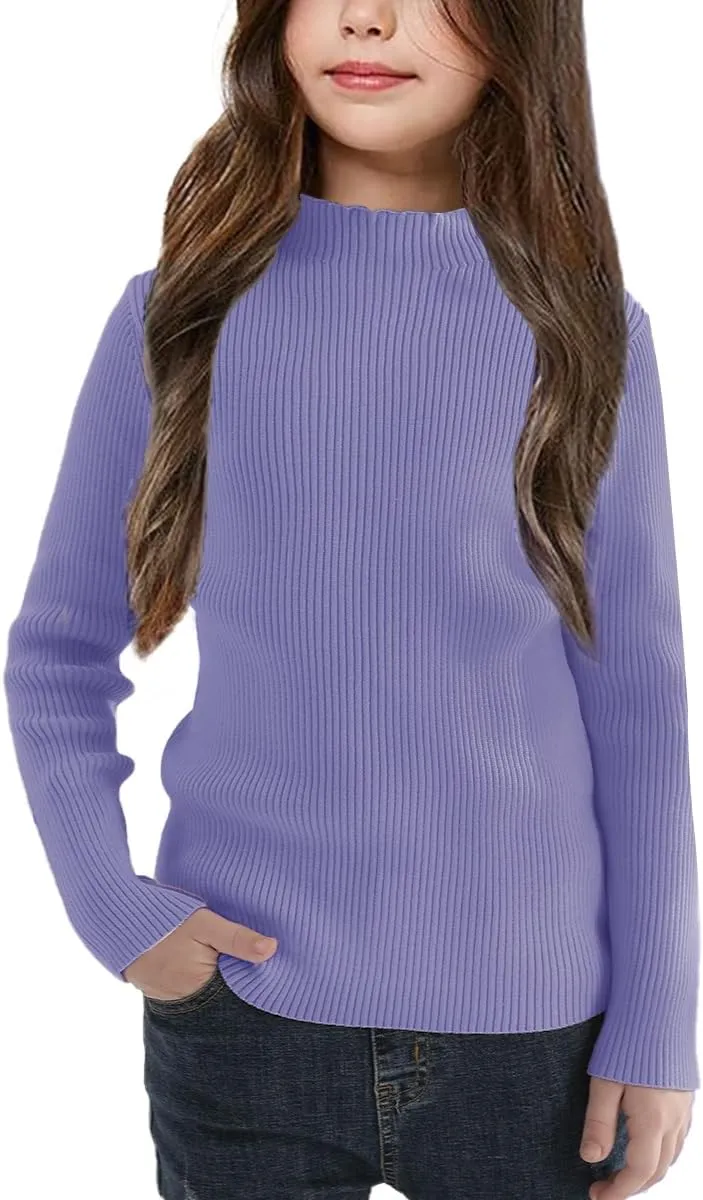 OEBLD Girl's Mock Turtleneck Sweater Ribbed Knit Long Sleeve Pullover Soft Stretch Slim Fitted Top