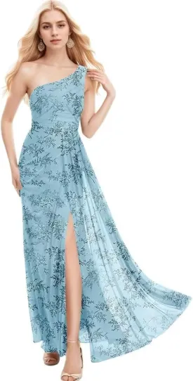 One Shoulder Floral Bridesmaid Dresses 2025 Curvy Prom Dress with Slit Long Chiffon Wedding Guest Dresses Summer