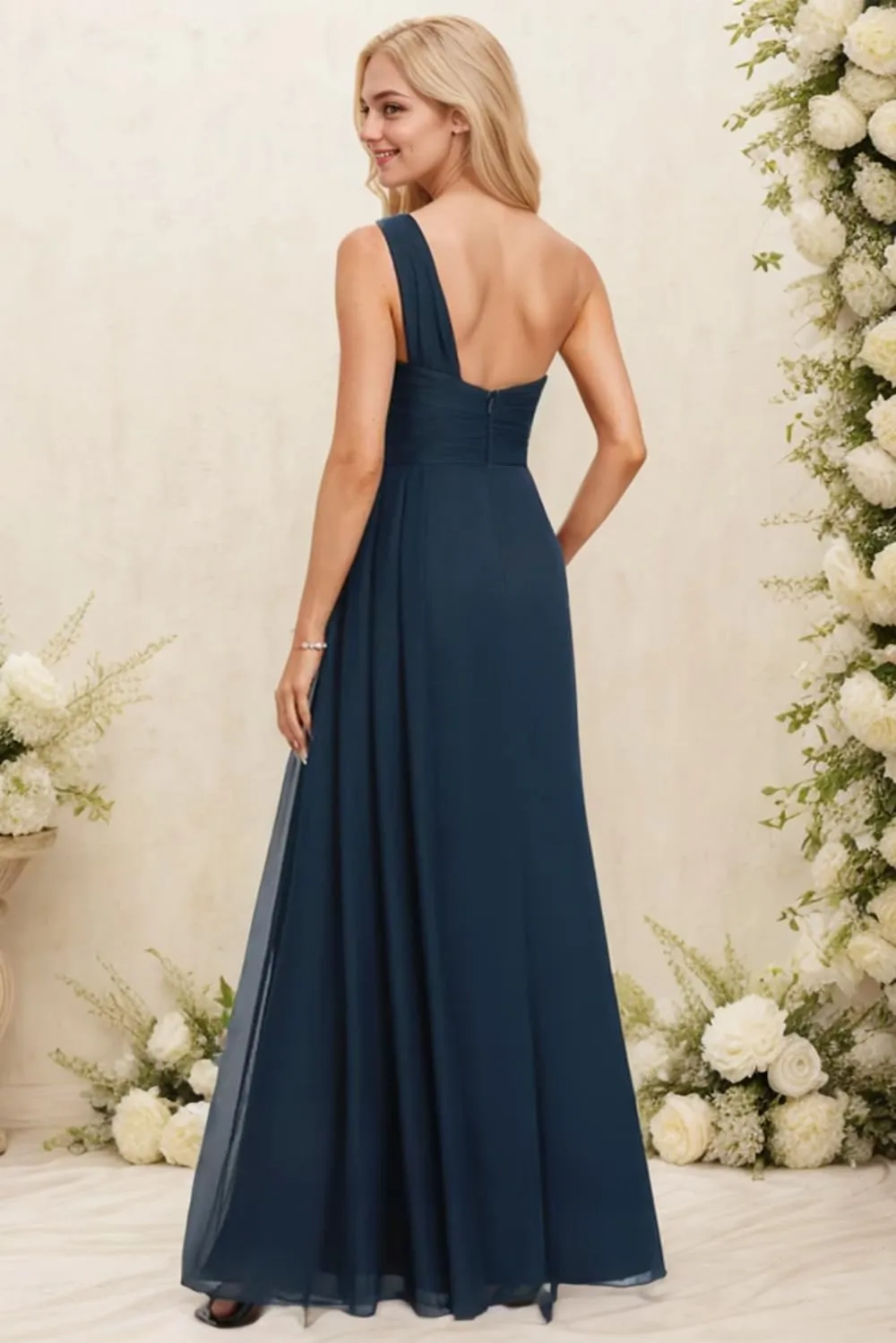 One Shoulder Floral Bridesmaid Dresses 2025 Curvy Prom Dress with Slit Long Chiffon Wedding Guest Dresses Summer