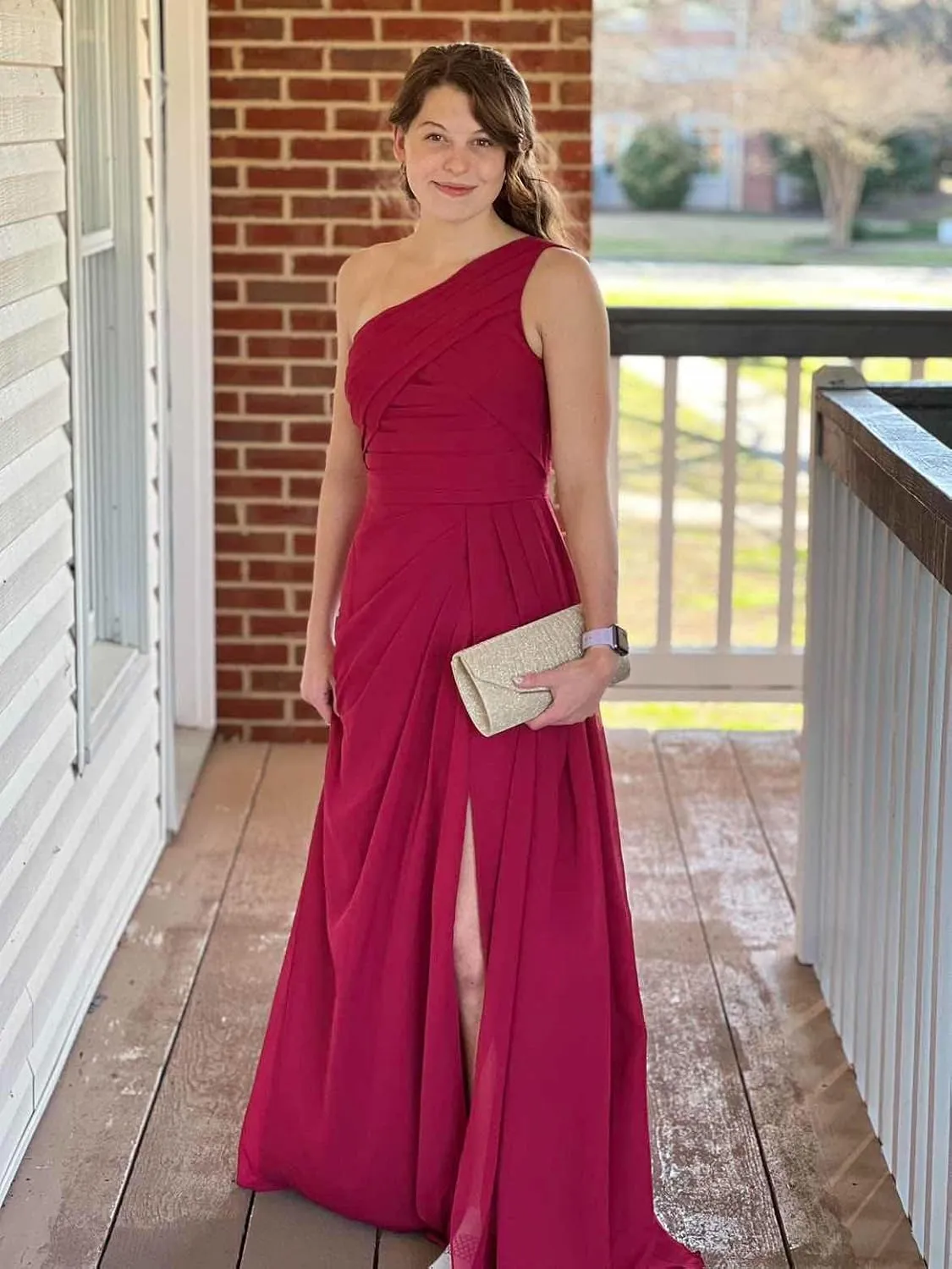 One Shoulder Floral Bridesmaid Dresses 2025 Curvy Prom Dress with Slit Long Chiffon Wedding Guest Dresses Summer