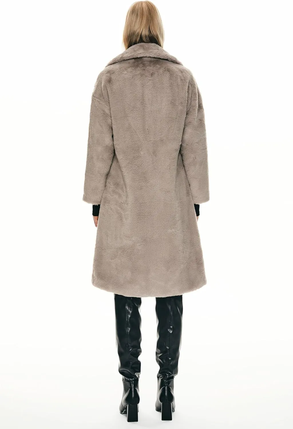Orolay Women's Fuzzy Fleece Winter Jacket Faux Fur Lapel Coat Mid-Length Sherpa Teddy Coat