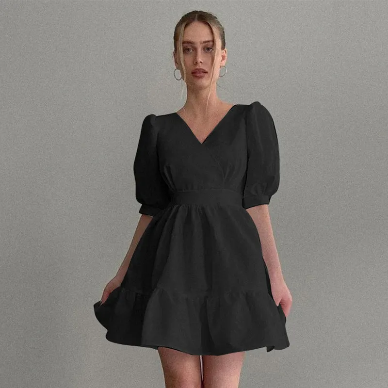 Puff Short Sleeve A-line Dress