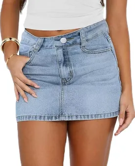 Seyumixi Women Blue Denim Skirt Casual Mini Jean Skirt Stretch Bodycon Low Rise Micro Cargo Skirt with Pockets