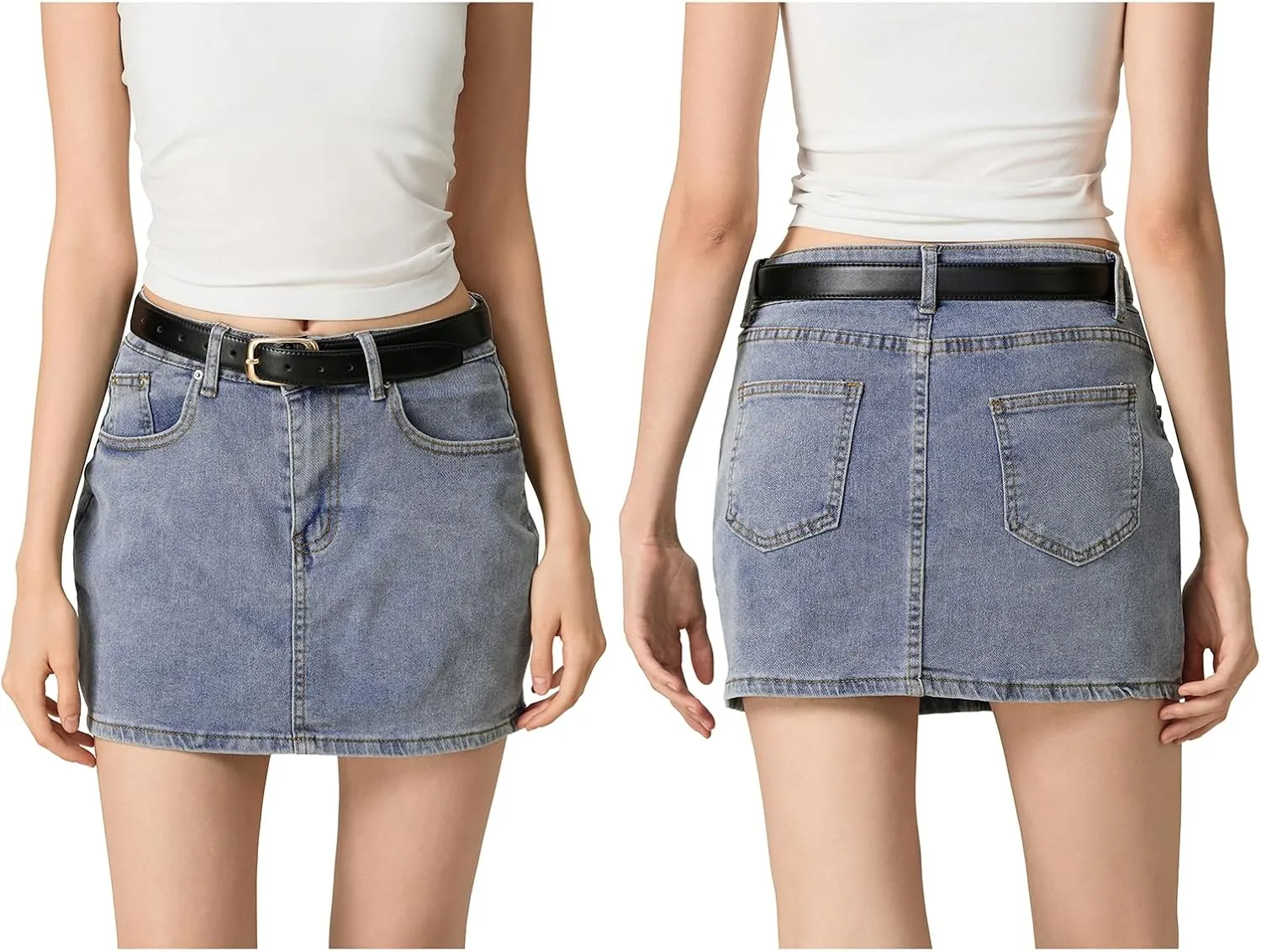 Seyumixi Women Blue Denim Skirt Casual Mini Jean Skirt Stretch Bodycon Low Rise Micro Cargo Skirt with Pockets