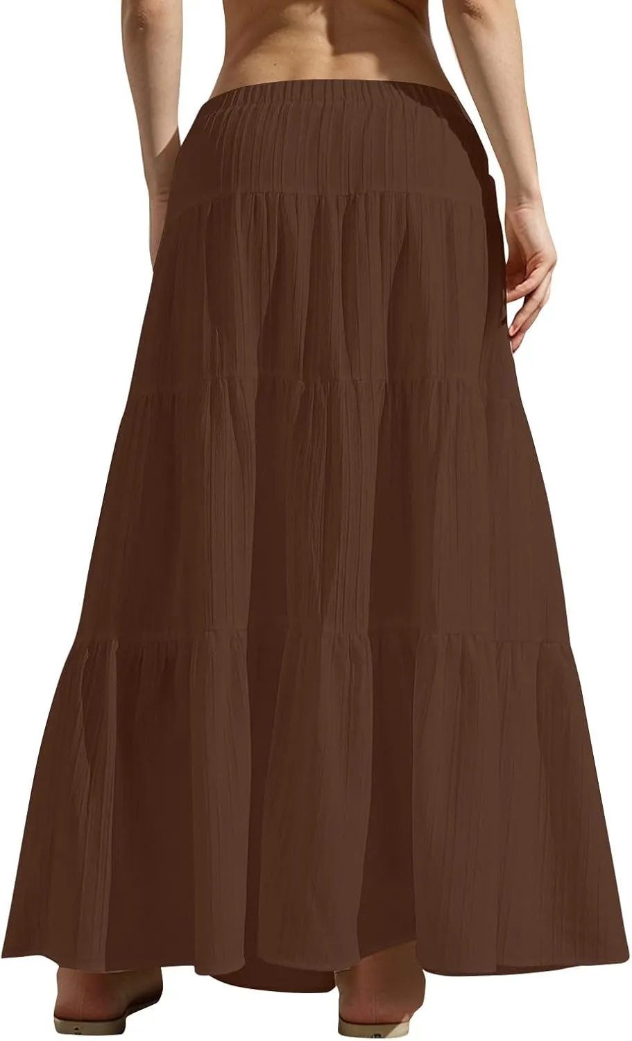 Summer Beach Skirts for Women Lightweight Comfy Elastic Waist Drawstring Pleated Flowy A Line Maxi Skirt