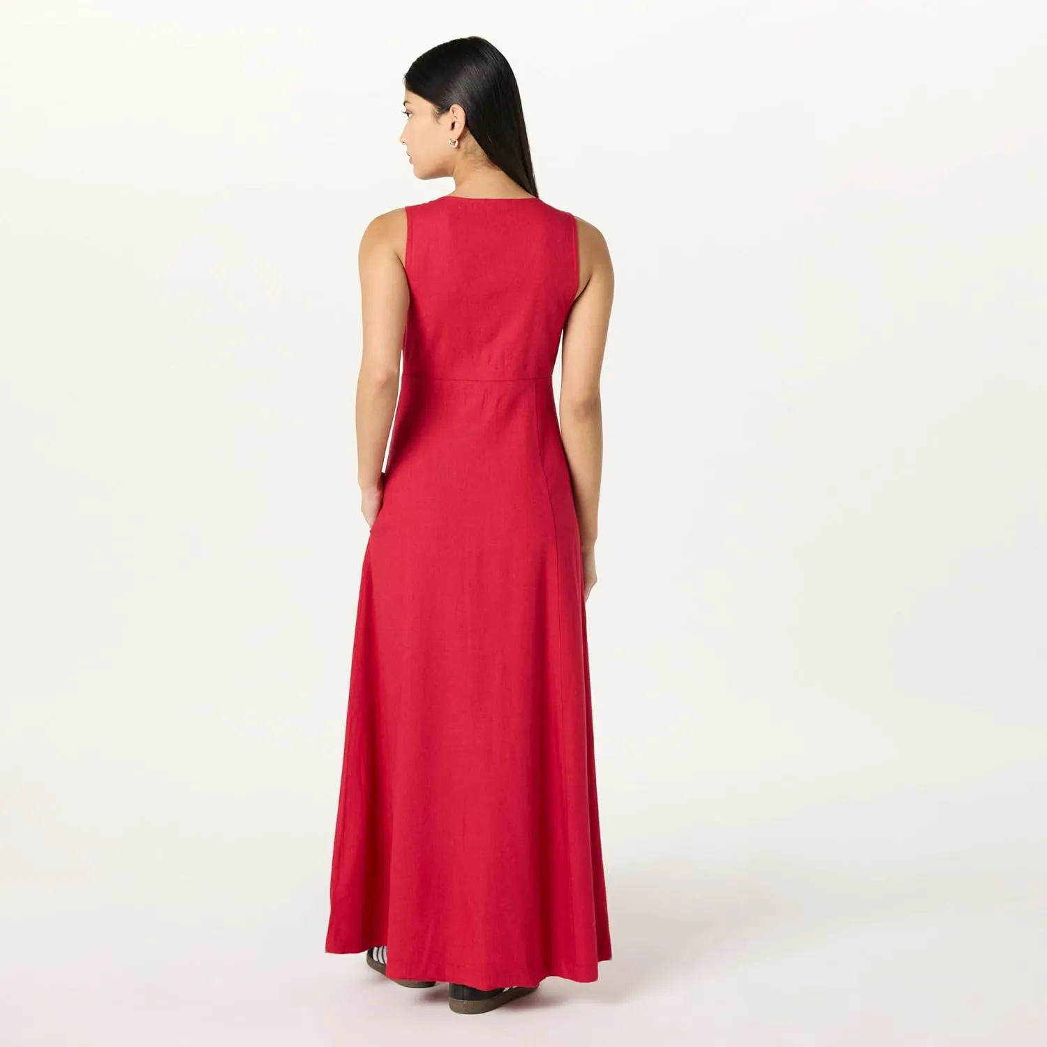 The Drop Women's Blanca Linen Button-Front V-Neck Maxi Dress