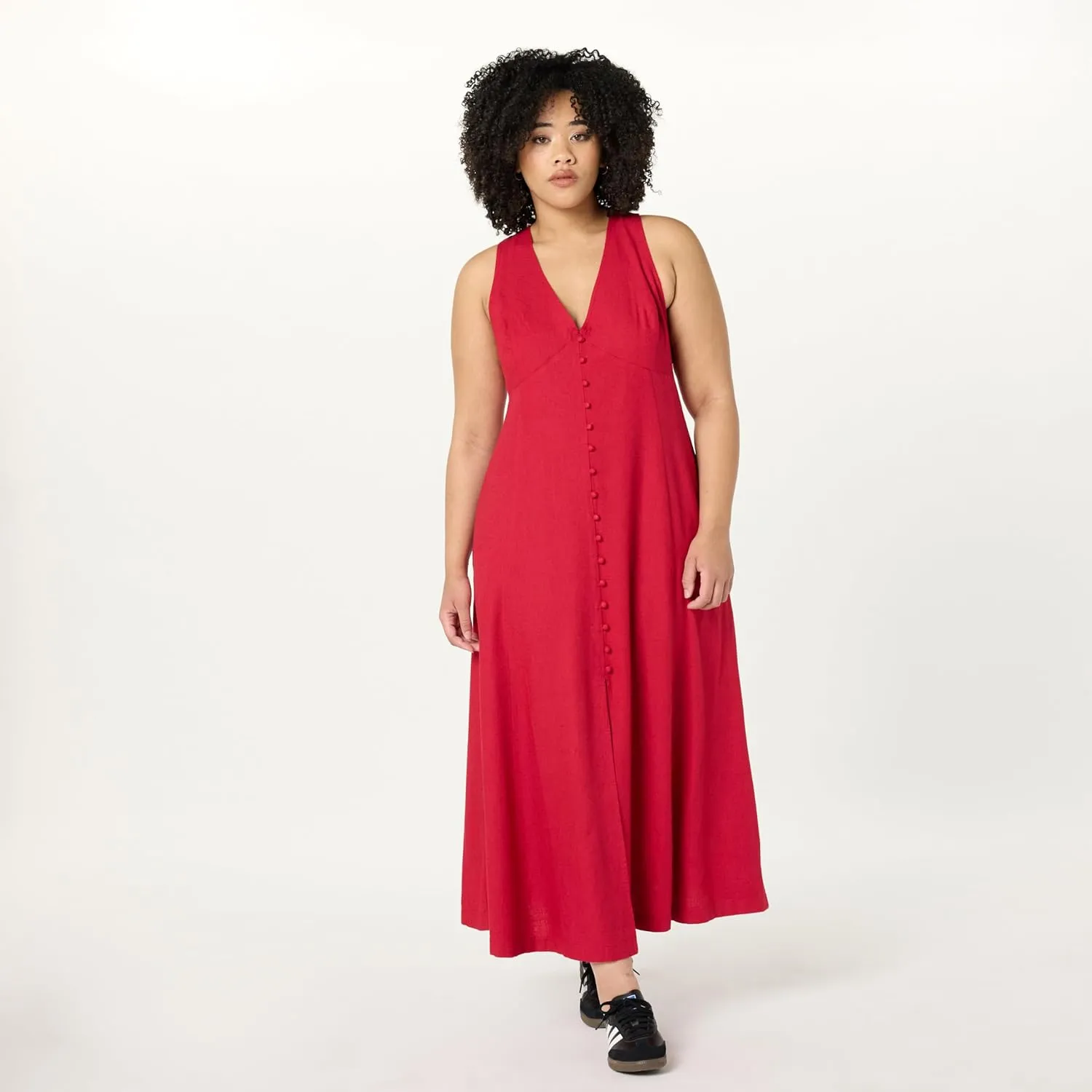 The Drop Women's Blanca Linen Button-Front V-Neck Maxi Dress