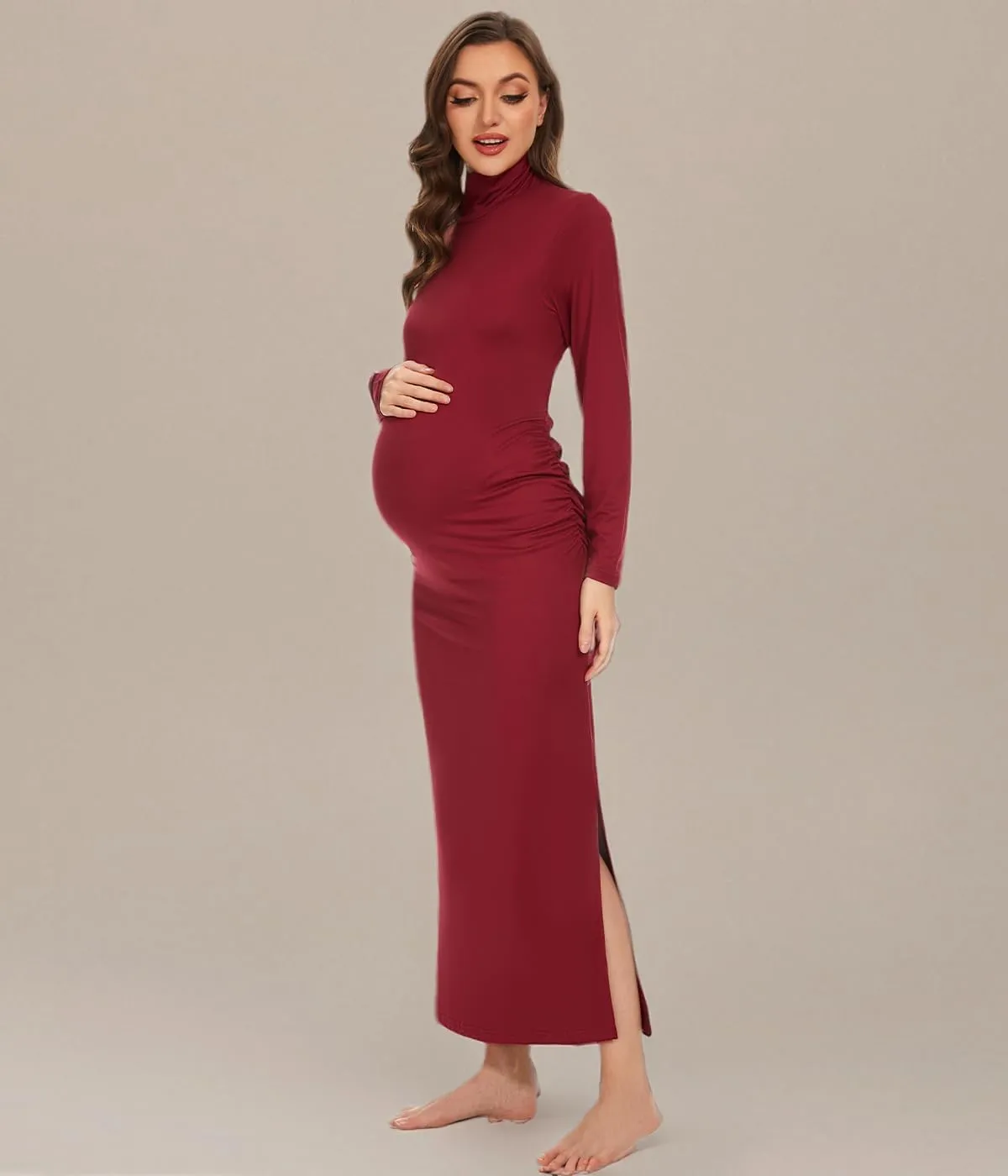 Turtleneck Long Sleeve Maternity Bodycon Dresses for Photography Maternity Baby Shower and Casual