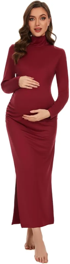 Turtleneck Long Sleeve Maternity Bodycon Dresses for Photography Maternity Baby Shower and Casual