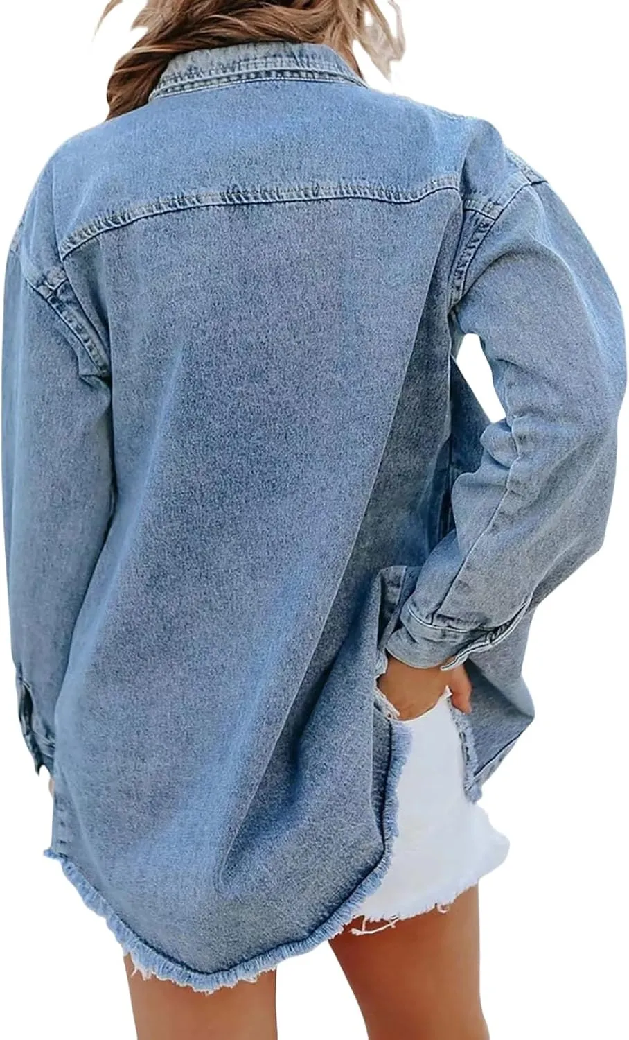 Women's Oversized Denim Jacket Lightweight Button Down Long Jean Jacket Casual Boyfriend Distresse Jacket Coats