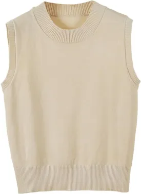 Women's Sweater Vest Crew Neck Sleeveless Pullover Sweater Classic Basic Solid Ribbed Knit Tank Tops
