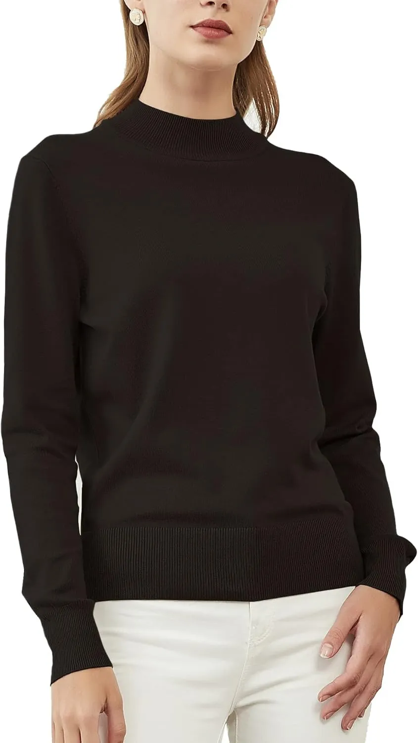 Woolicity Womens Mock Neck Sweater Long Sleeve Knit Pullover Tops Casual Lightweight Jumper Loose Pullover Tops