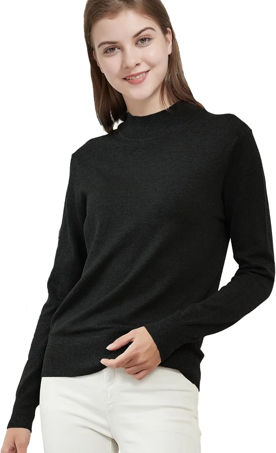 Woolicity Womens Mock Neck Sweater Long Sleeve Knit Pullover Tops Casual Lightweight Jumper Loose Pullover Tops