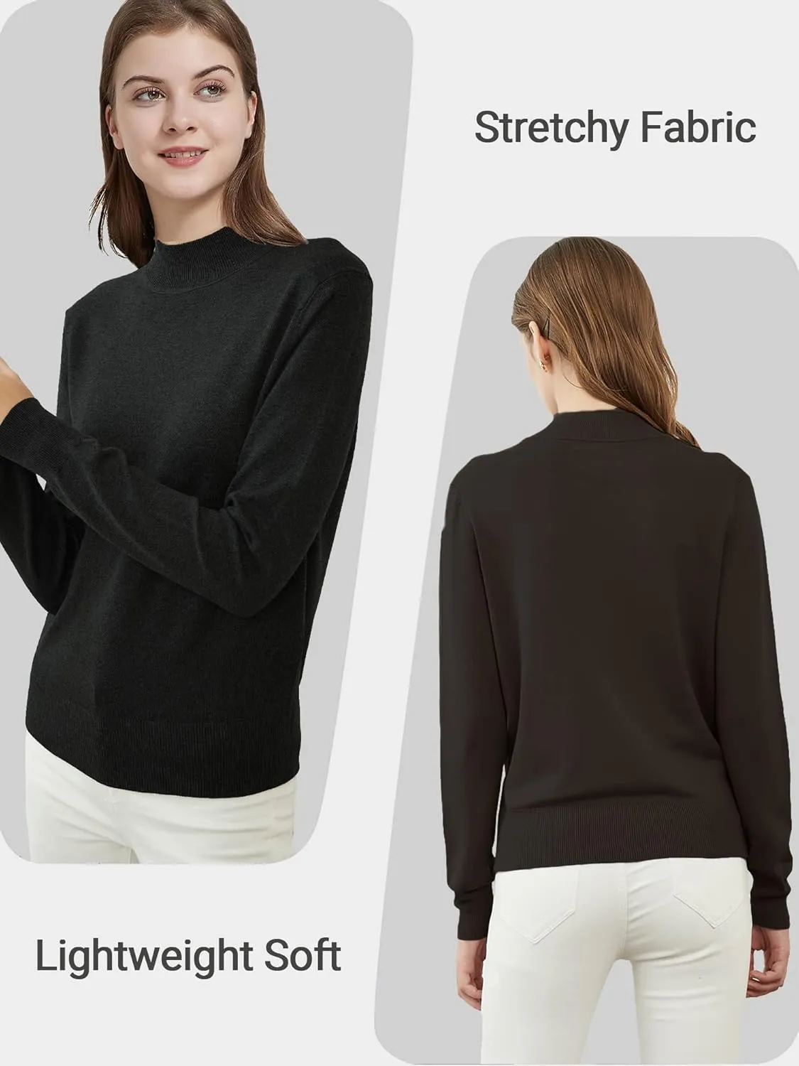 Woolicity Womens Mock Neck Sweater Long Sleeve Knit Pullover Tops Casual Lightweight Jumper Loose Pullover Tops